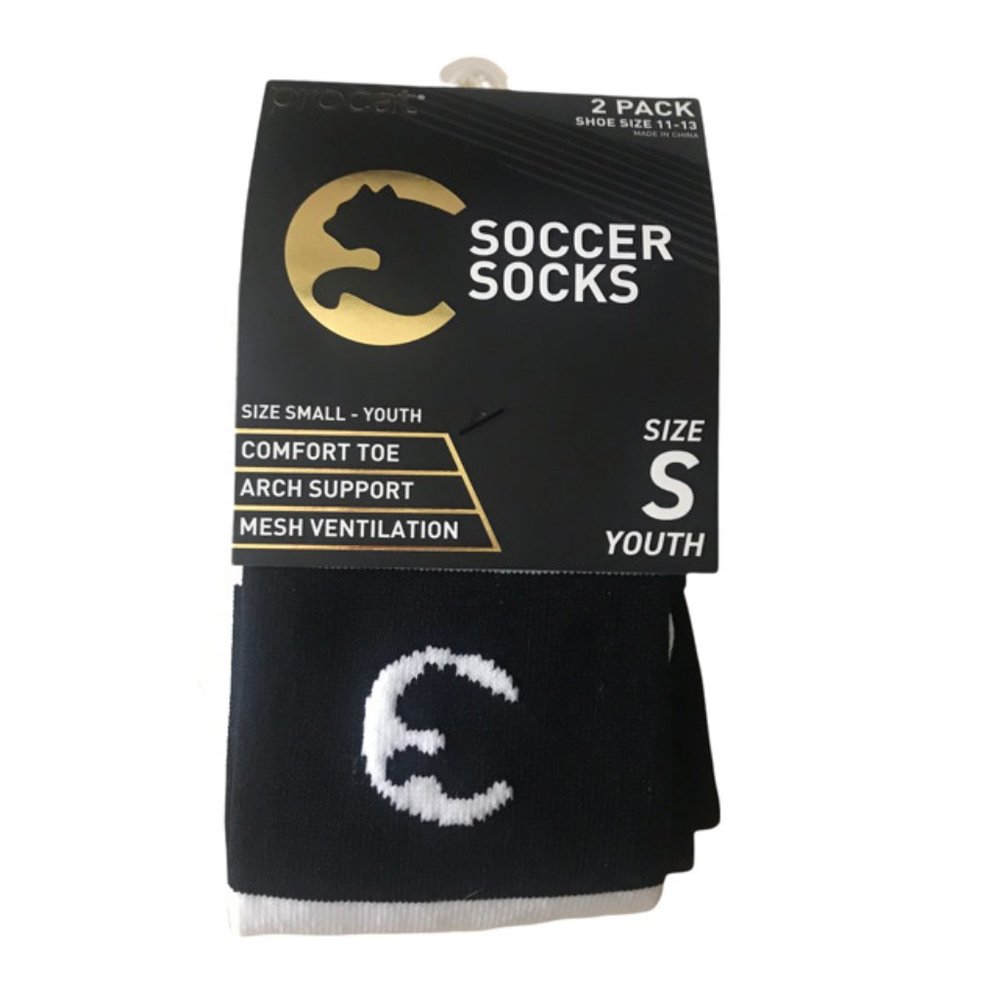 ProCat Soccer Crew Socks Shoe Size 11-13 Youth 2pk  Mesh ventilation for cool